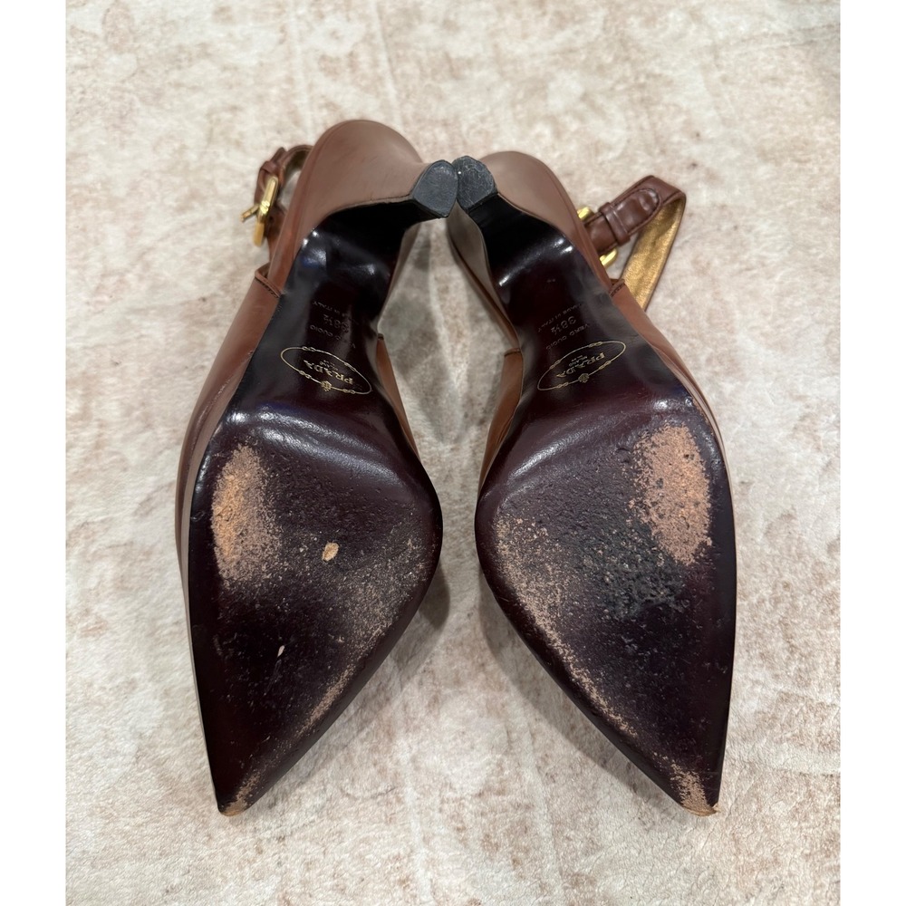 Prada Brown Leather Slingback Loafer Pumps IT 38.5 - Picture 8 of 9